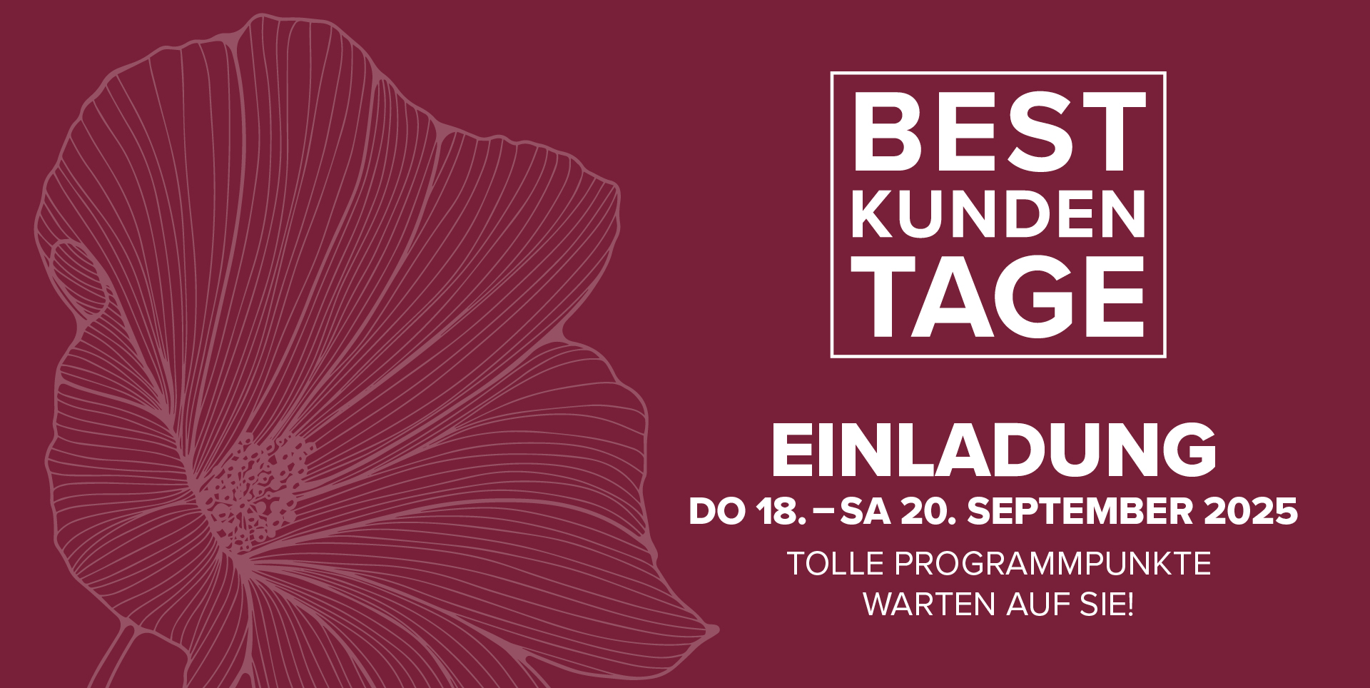 Einladung zu den Best Kundentagen am 18. und 20. September 2025 mit verschiedenen Programmpunkten.