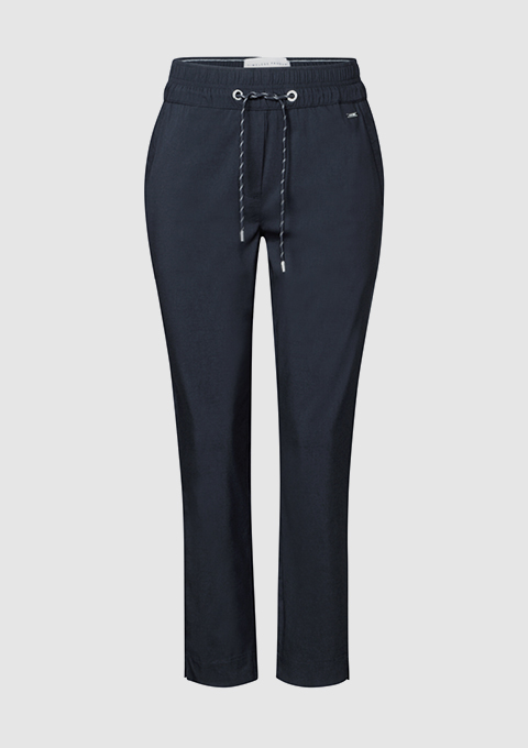 Baumwoll-Sweatpants für Damen in Navy mit Kordelzug-Design. Baumwoll-Sweatpants für Damen in Navy mit Kordelzug-Design.