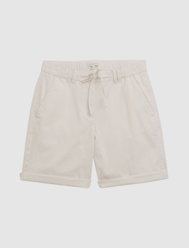 Beige Shorts mit elastischem Bund und Kordelzug. Beige Shorts mit elastischem Bund und Kordelzug.