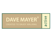 Logo von Dave Mayer mit dem Slogan "Created to enjoy walking" und dem Wort "active".