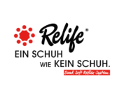Logo von Relife mit dem Slogan: "Ein Schuh wie kein Schuh." und dem Zusatz "Dauk Soft Reflex System."
